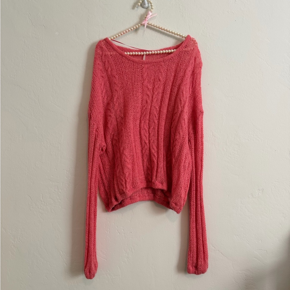 Women's Pink Knit Sweater Free People Medium Top Long Sleeve